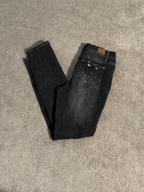 Judy Blue Mid Rise Boyfriend Destructed Splattered Black Jeans Sz 7/28 (29x30)